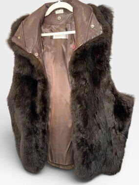 Andrew Marc Addition brown possum fur vest M